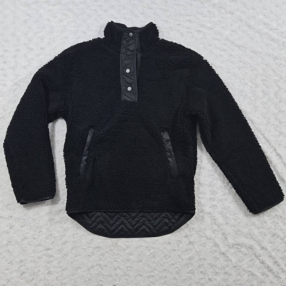 Athleta Black Womens XXS Cozy Sherpa Snap Sweatshirt 466888 New Without Tags